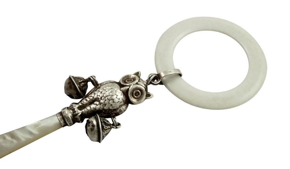 Antique Sterling Silver 'Owl' Baby Rattle View VI