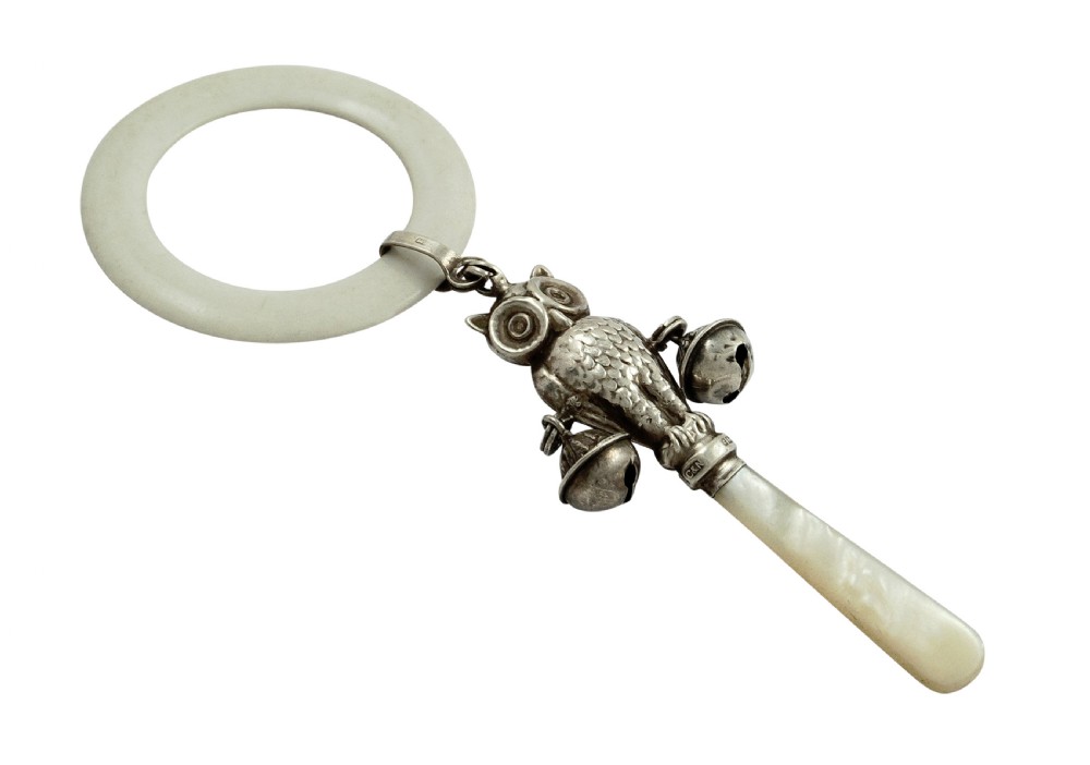 Antique Sterling Silver 'Owl' Baby Rattle View VII