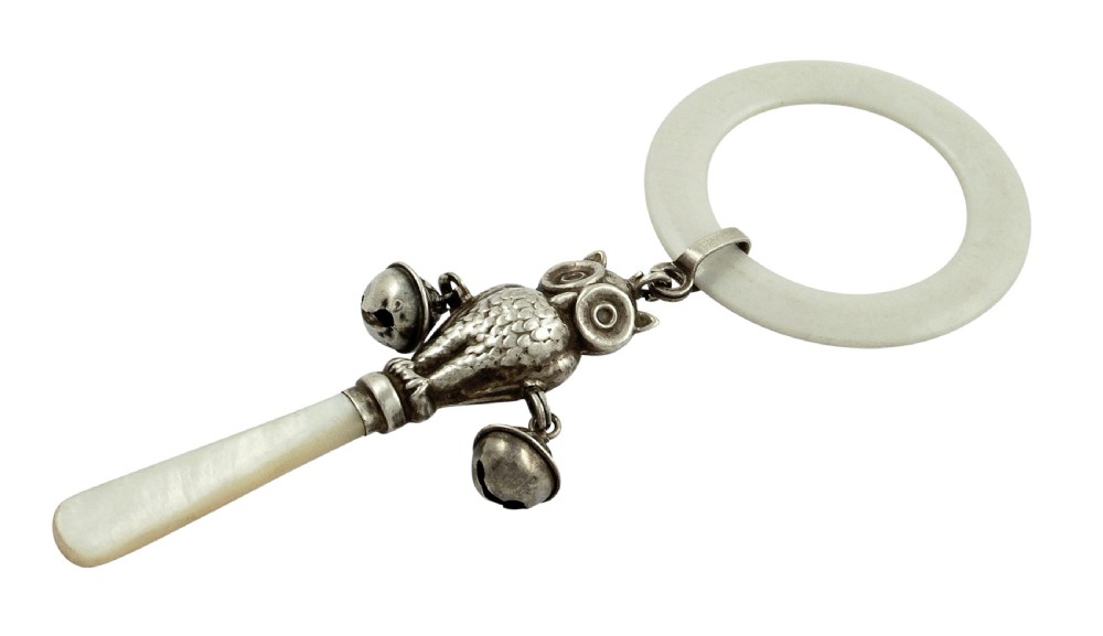 Antique Sterling Silver 'Owl' Baby Rattle View VIII