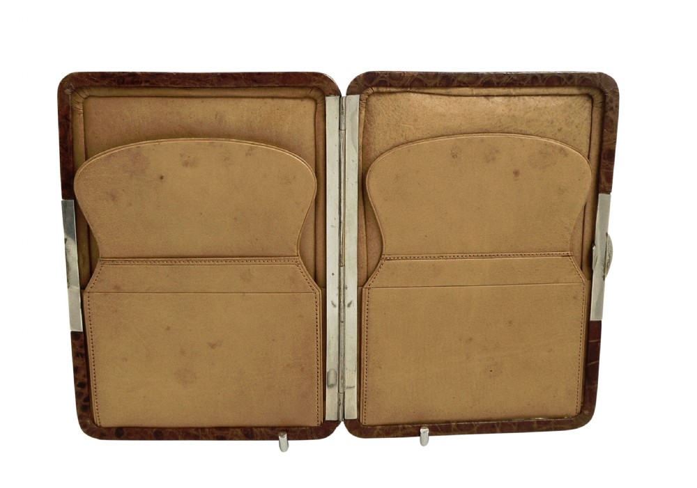 Unusual Antique Sterling Silver & Crocodile Leather Card Case / Wallet 1901 View VI