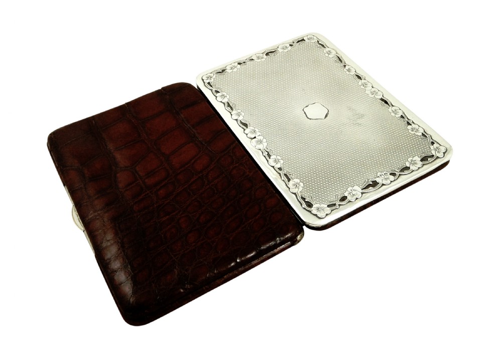 Unusual Antique Sterling Silver & Crocodile Leather Card Case / Wallet 1901 View VII