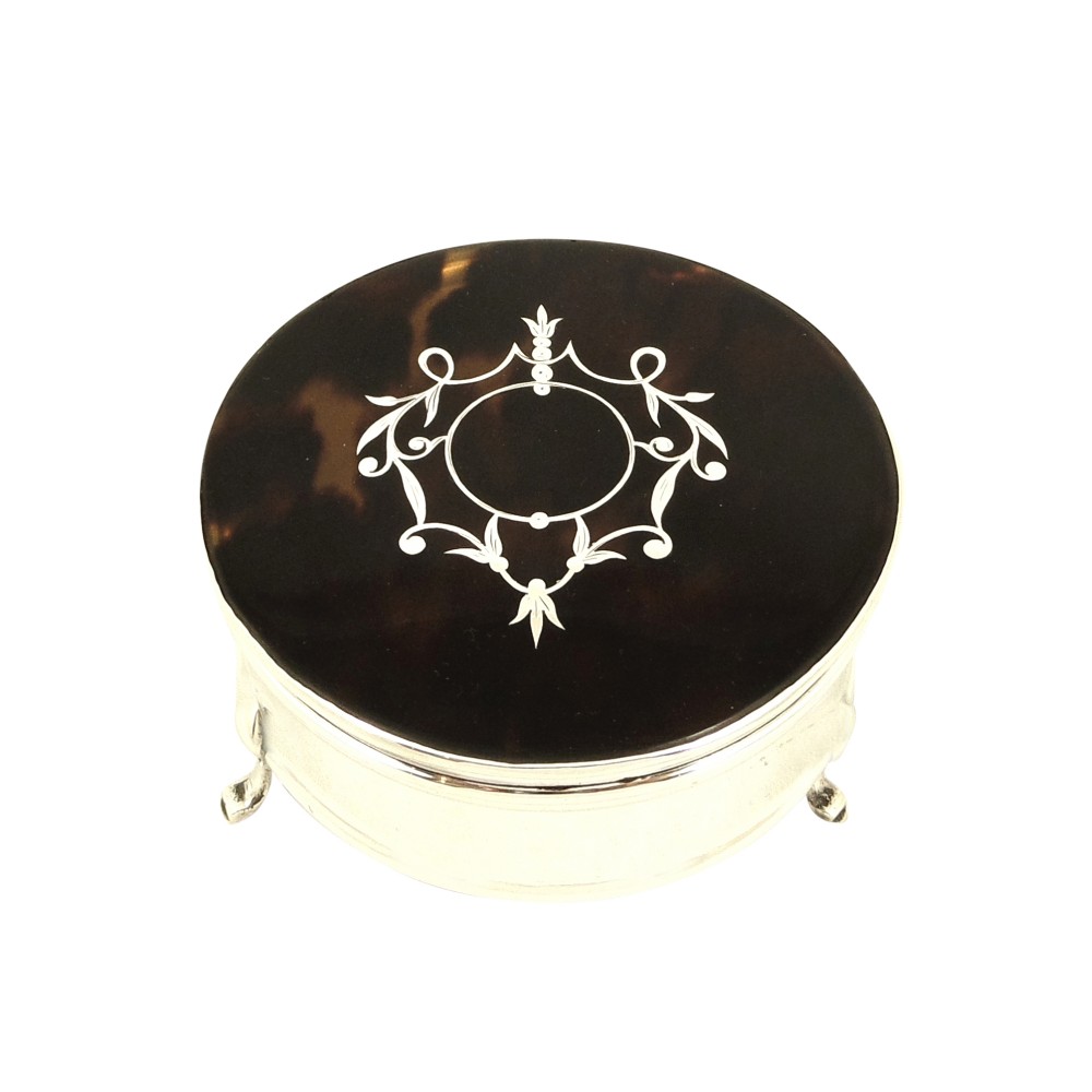 Antique Sterling Silver & Tortoiseshell Trinket Box 1914
