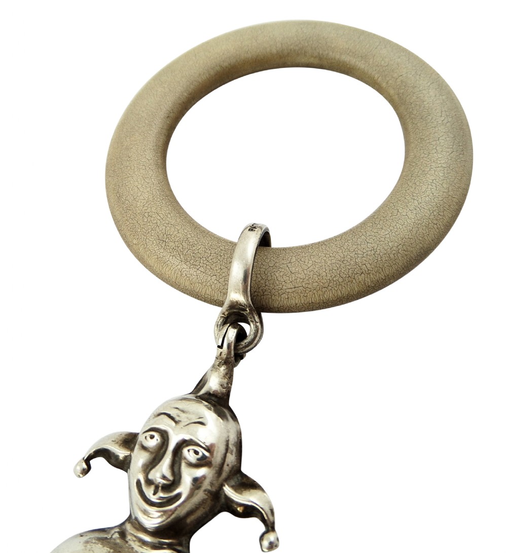 Antique Sterling Silver 'Jester' Baby Rattle 1913 View II