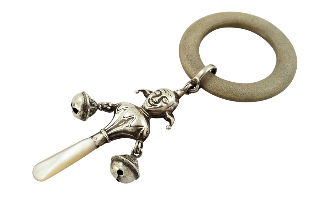 Antique Sterling Silver 'Jester' Baby Rattle 1913 View VI