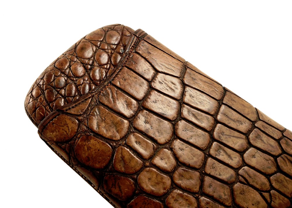 Antique Victorian Genuine Crocodile Leather Cigar Case c1880 View IV