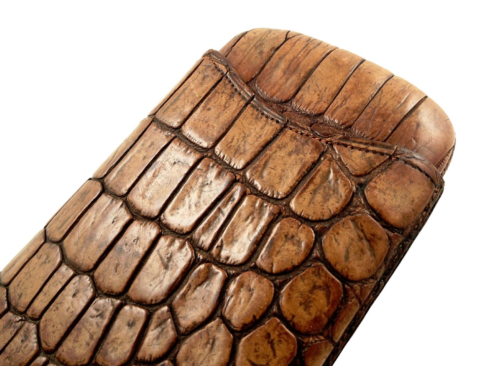 Antique Victorian Genuine Crocodile Leather Cigar Case c1880 View V