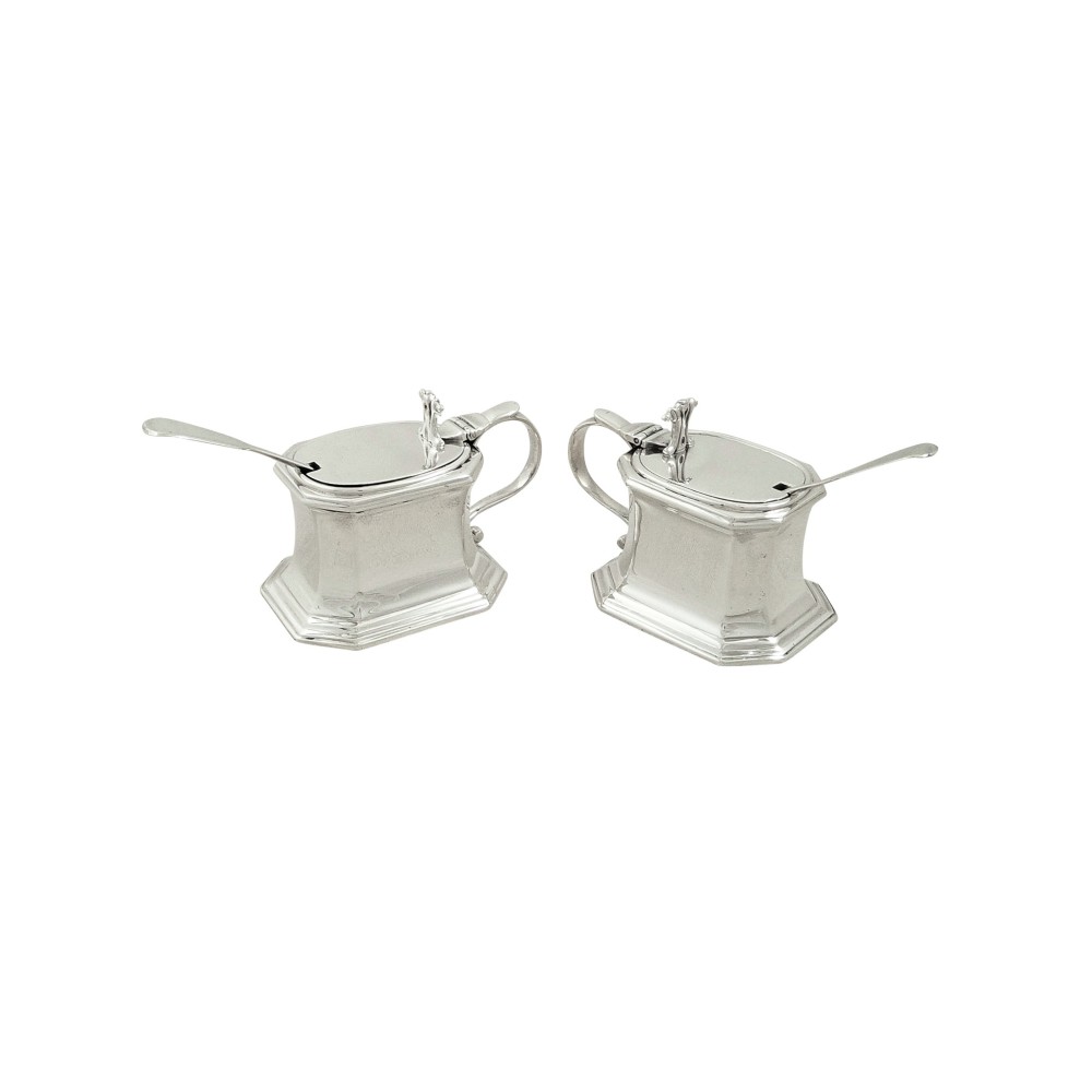 Pair of Antique Britannia Standard Silver Mustard Pots 1928