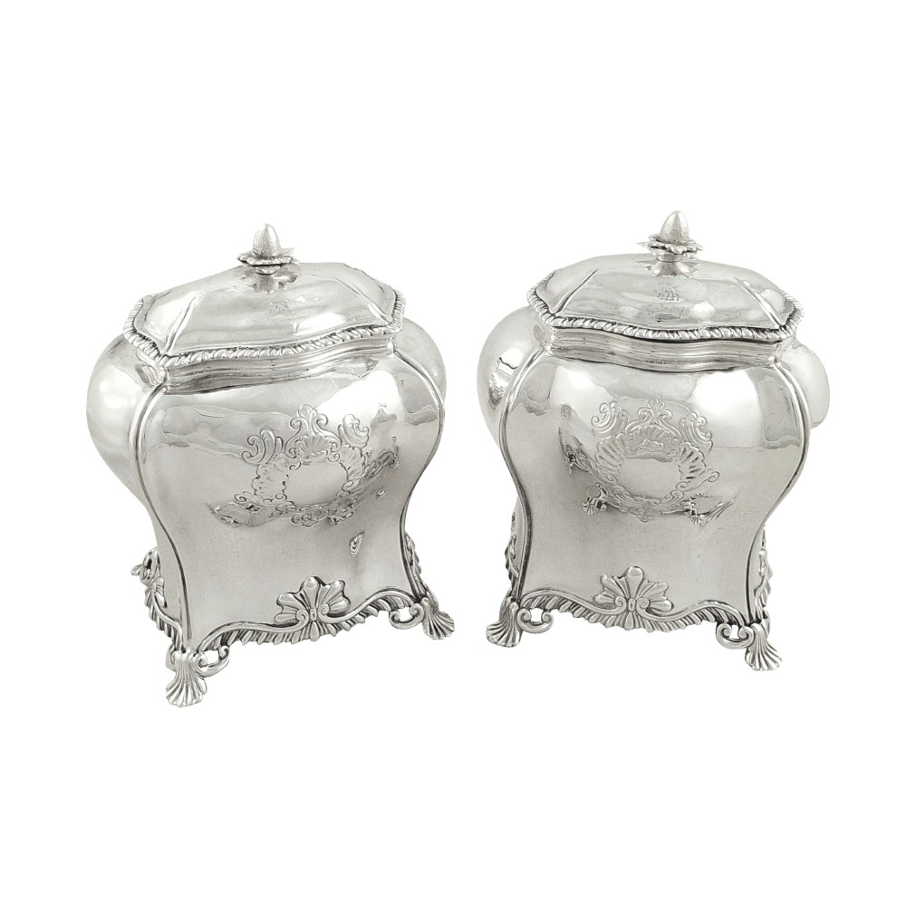Pair of Antique Georgian Sterling Silver Caddies 1759
