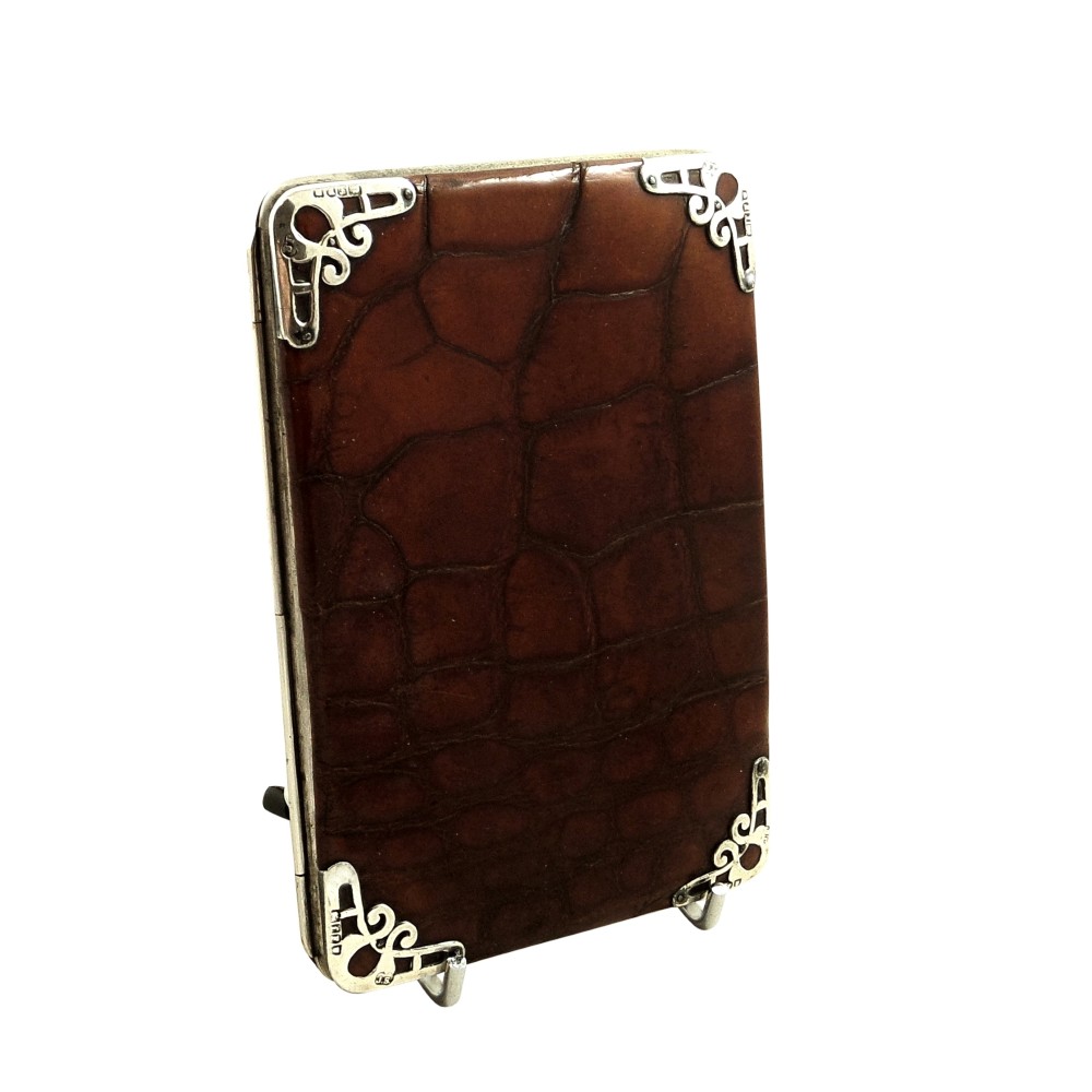 Antique Crocodile Leather & Sterling Silver Card Case / Wallet 1901