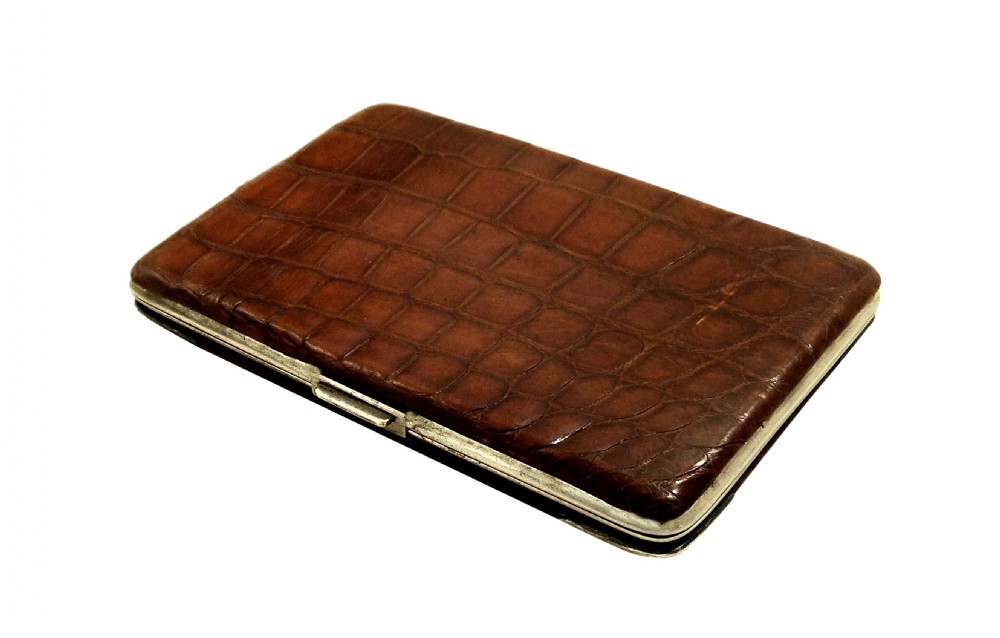 Antique Crocodile Leather & Sterling Silver Card Case / Wallet 1901 View VI