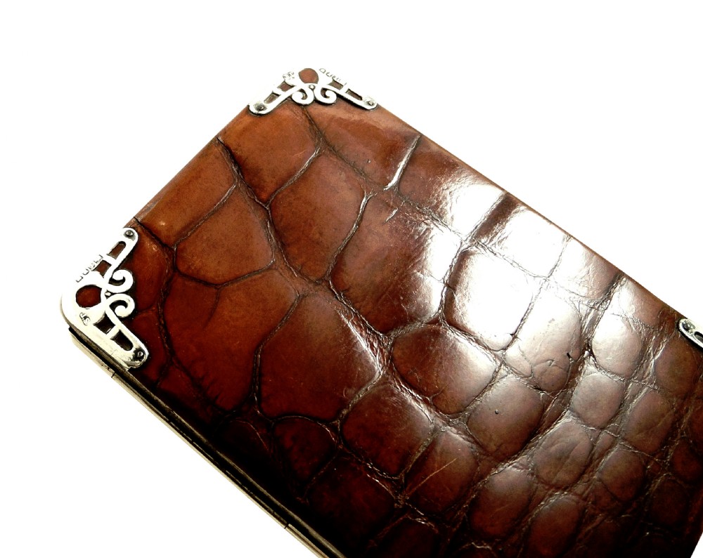 Antique Crocodile Leather & Sterling Silver Card Case / Wallet 1901 View VII