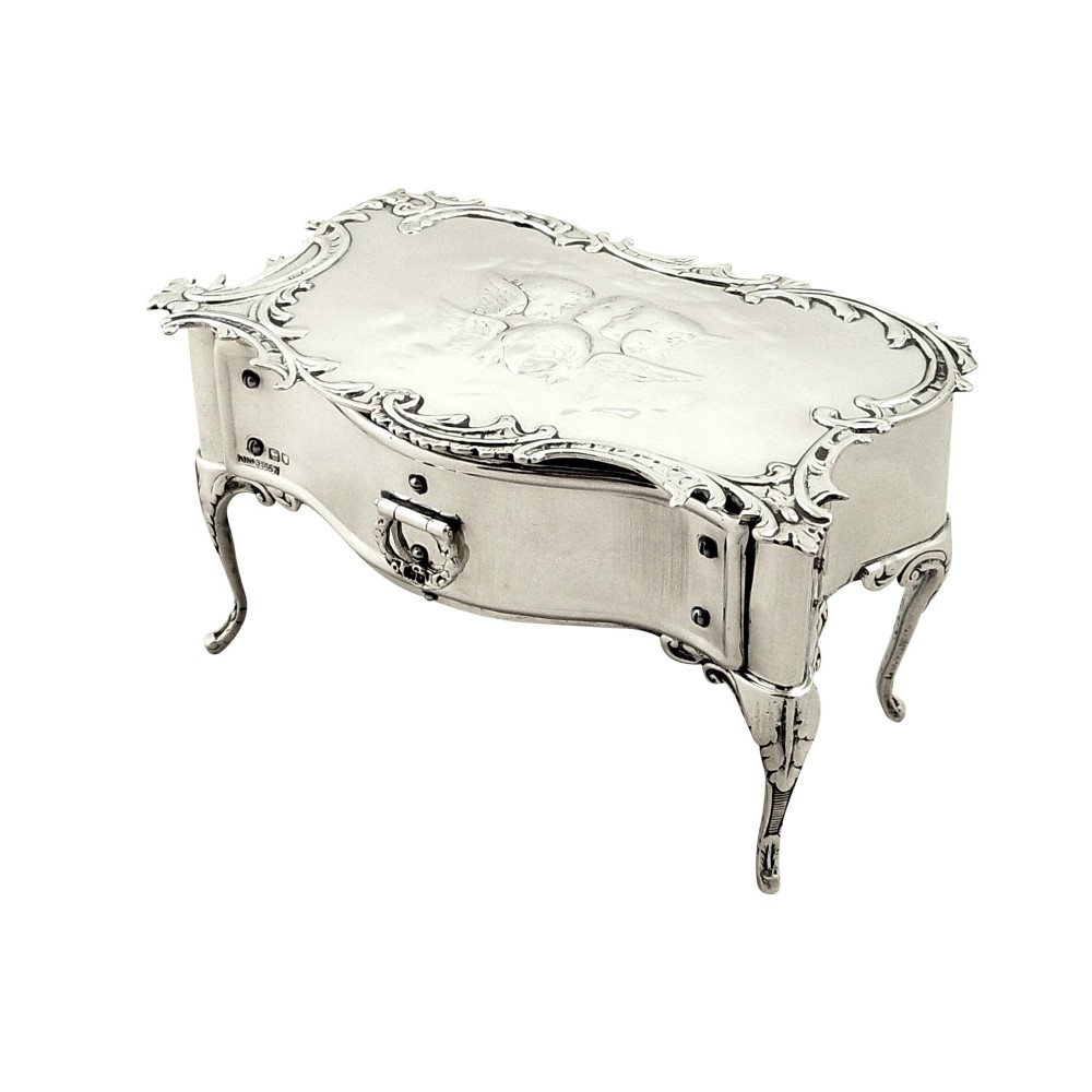 Unusual Antique Sterling Silver 'Table' Trinket Box - 1901 - Choir of Angels