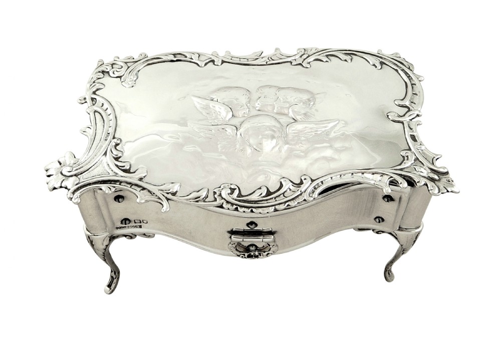 Unusual Antique Sterling Silver 'Table' Trinket Box - 1901 - Choir of Angels View V