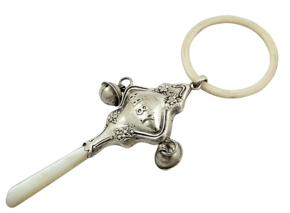 Antique Sterling Silver 'BABY' Baby Rattle 1927 View VI