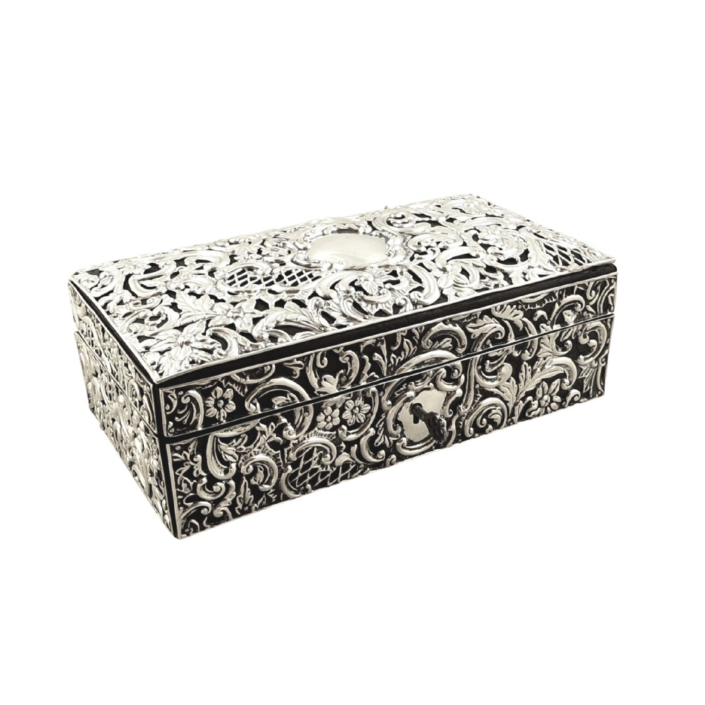 Antique Victorian Sterling Silver Cigarette / Trinket Box with Key 1896