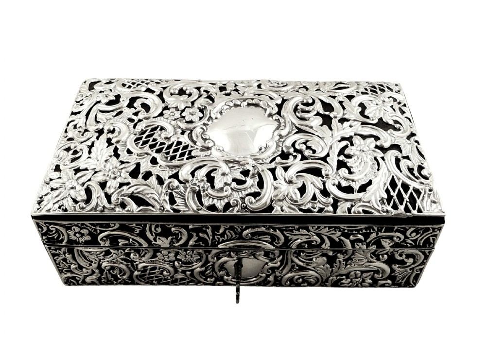 Antique Victorian Sterling Silver Cigarette / Trinket Box with Key 1896 View II