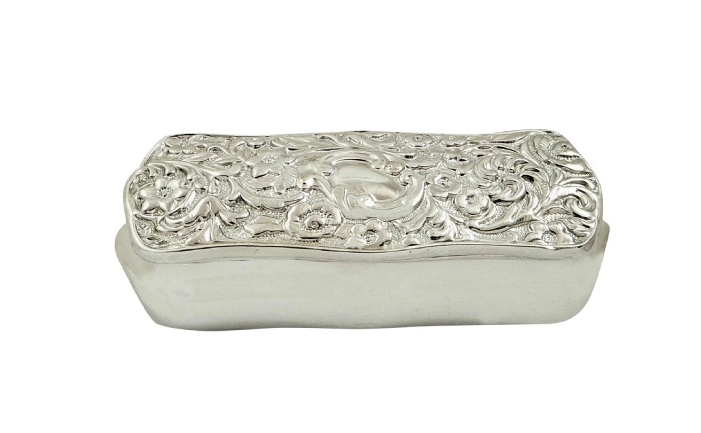 Antique Edwardian Sterling Silver Ring Box 1905 View V