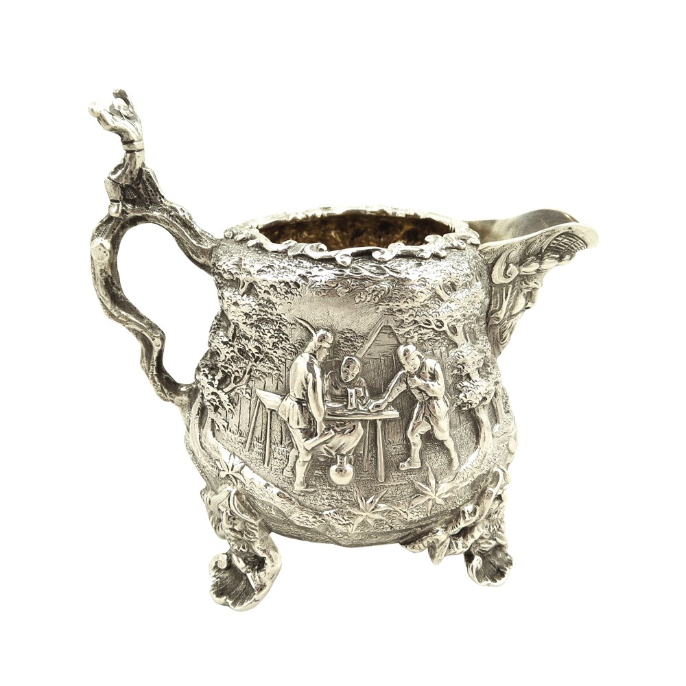 Antique Victorian Sterling Silver Jug with Tavern Scenes 1872
