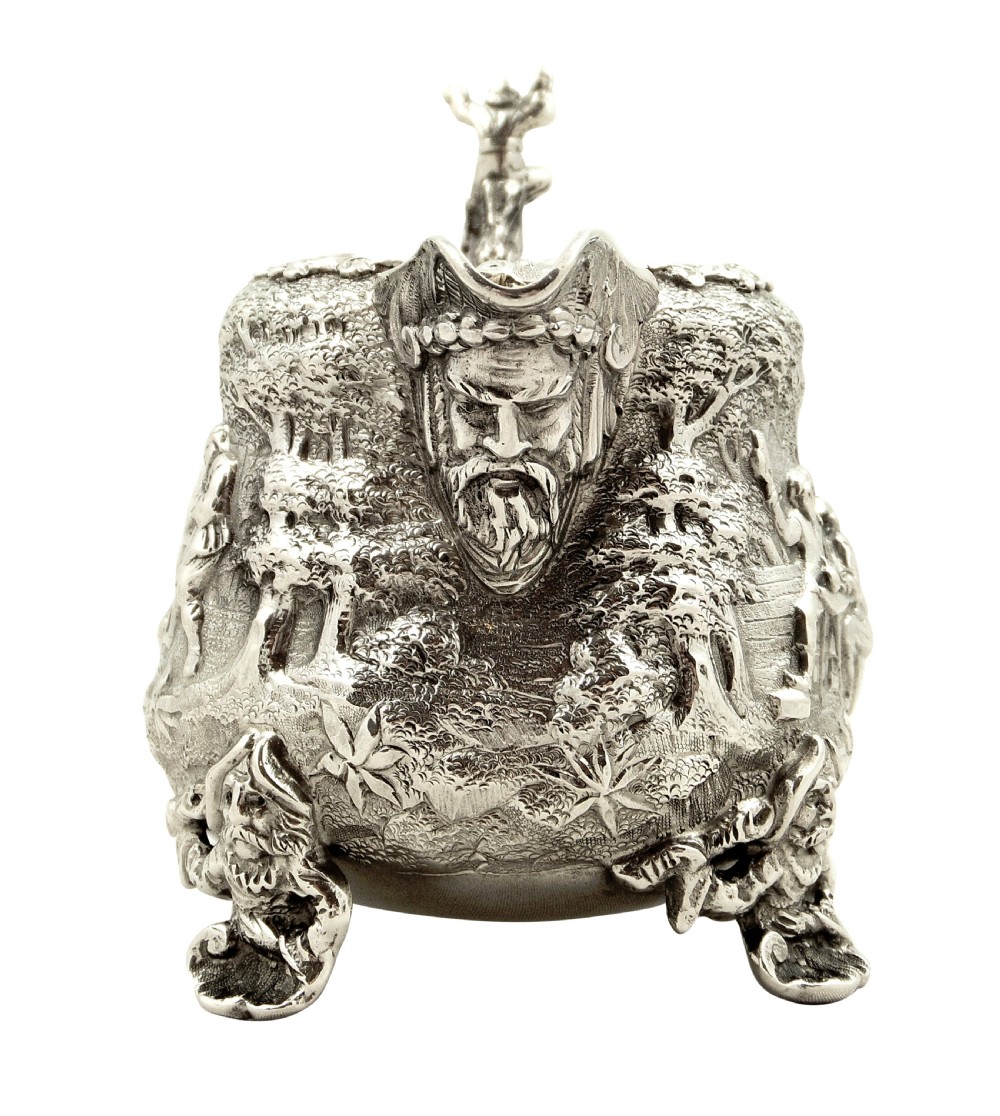 Antique Victorian Sterling Silver Jug with Tavern Scenes 1872 View V