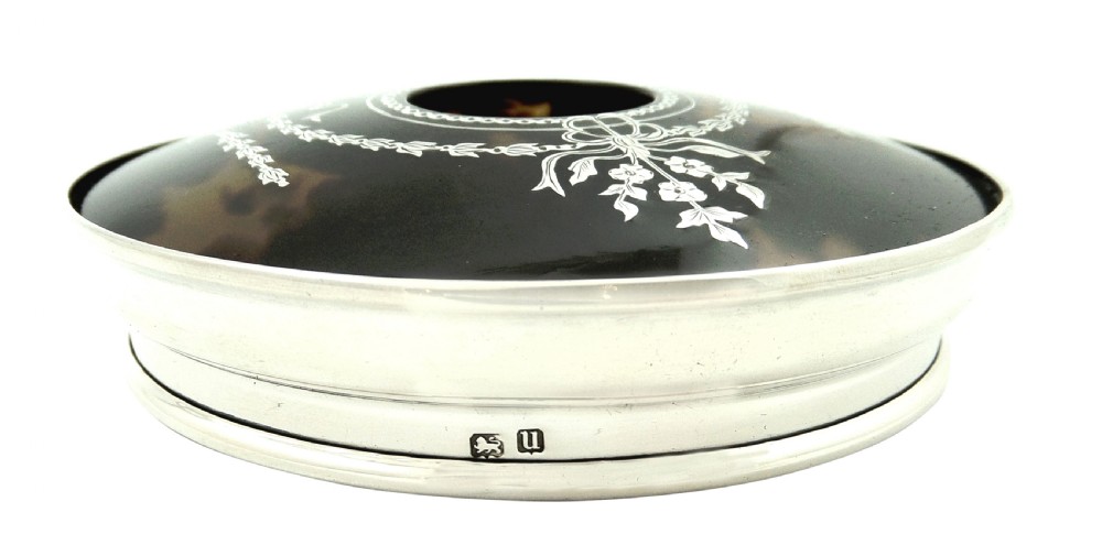 Antique Sterling Silver & Tortoiseshell Vanity Pot / Hair Tidy 1919 View V