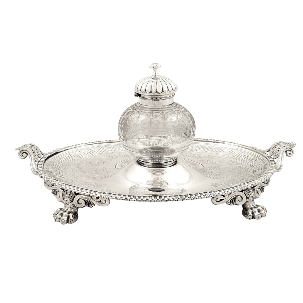 Large Antique Victorian Sterling Silver Inkstand 1870