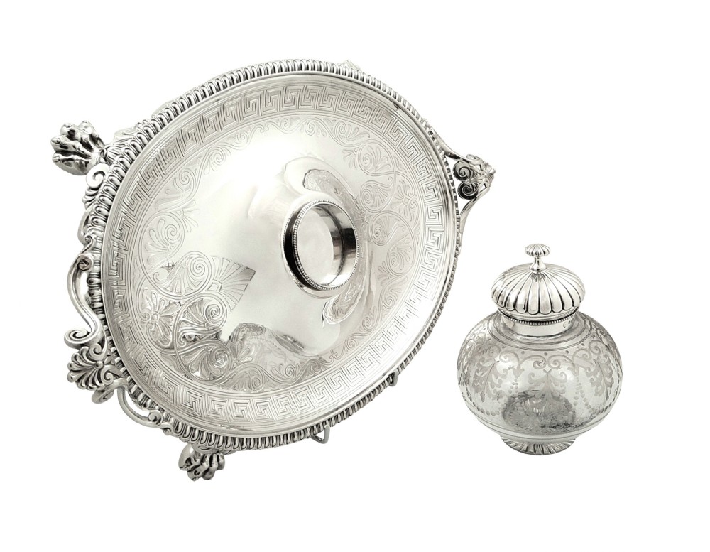 Large Antique Victorian Sterling Silver Inkstand 1870 View III