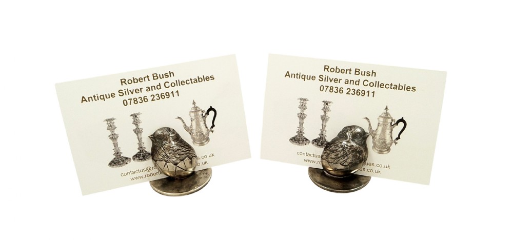 Pair of Antique Edwardian Sterling Silver Hatching Chick Menu Holders 1906 View II