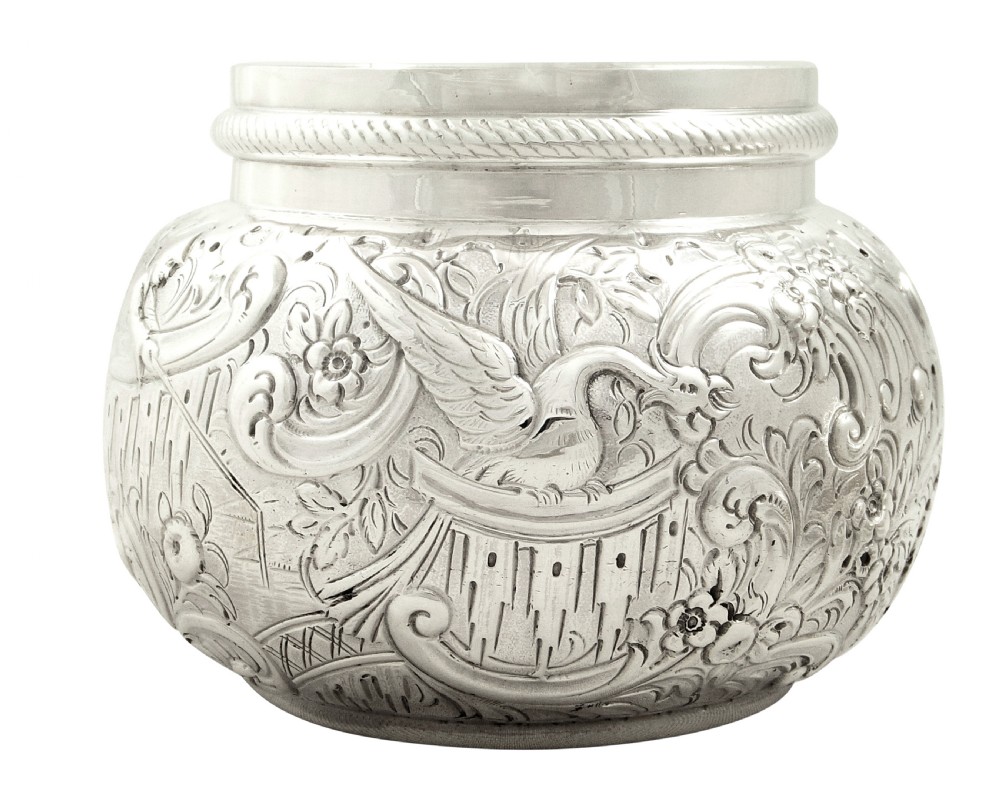 Antique Victorian Sterling Silver Vanity Pot / Caddy with Scenes 1890 View V