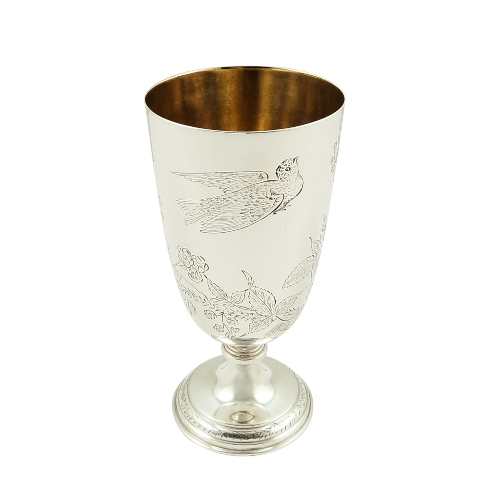 Antique Victorian Sterling Silver 'Bird' Wine Goblet 1868