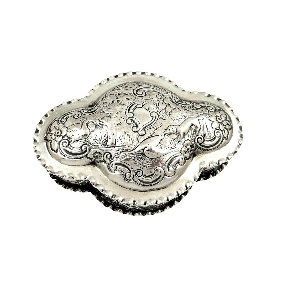 Antique Victorian Sterling Silver Trinket Box 1887 - Dog & Duck