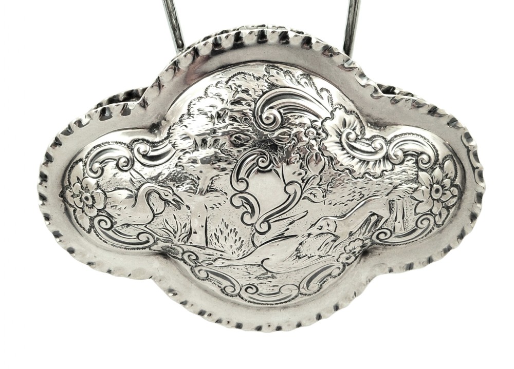 Antique Victorian Sterling Silver Trinket Box 1887 - Dog & Duck View VI