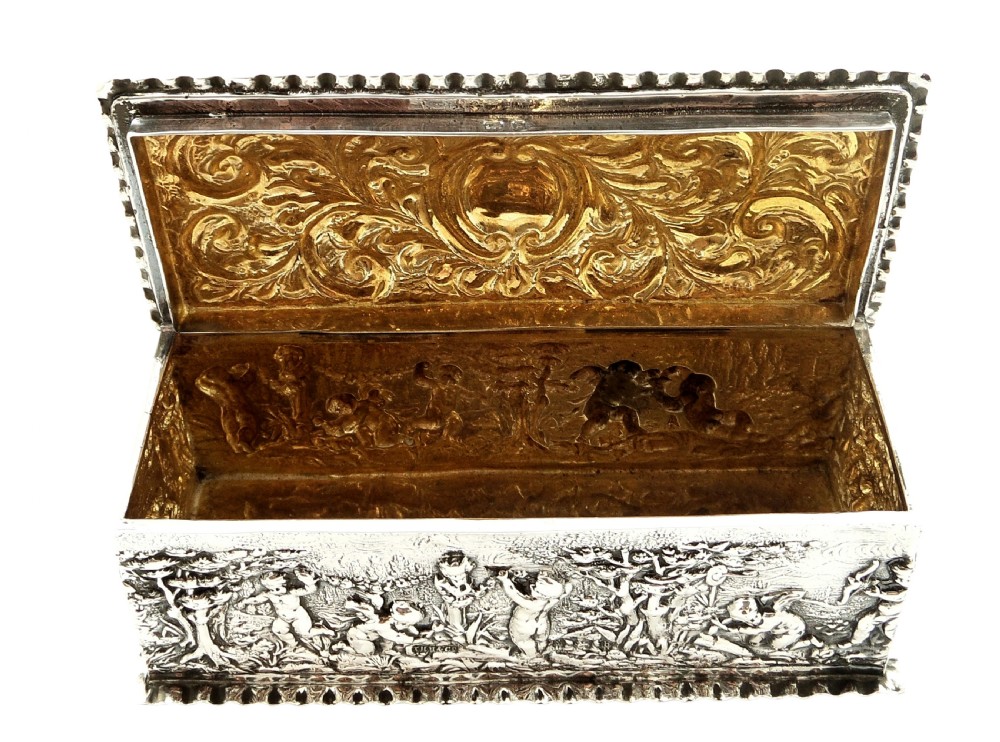 Antique Sterling Silver Trinket Box with Cherub Scenes 1901 View II