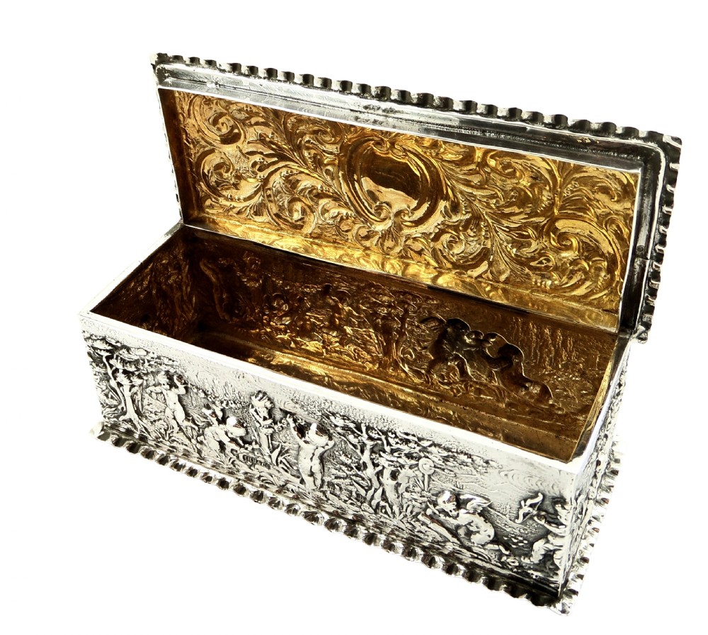 Antique Sterling Silver Trinket Box with Cherub Scenes 1901 View V