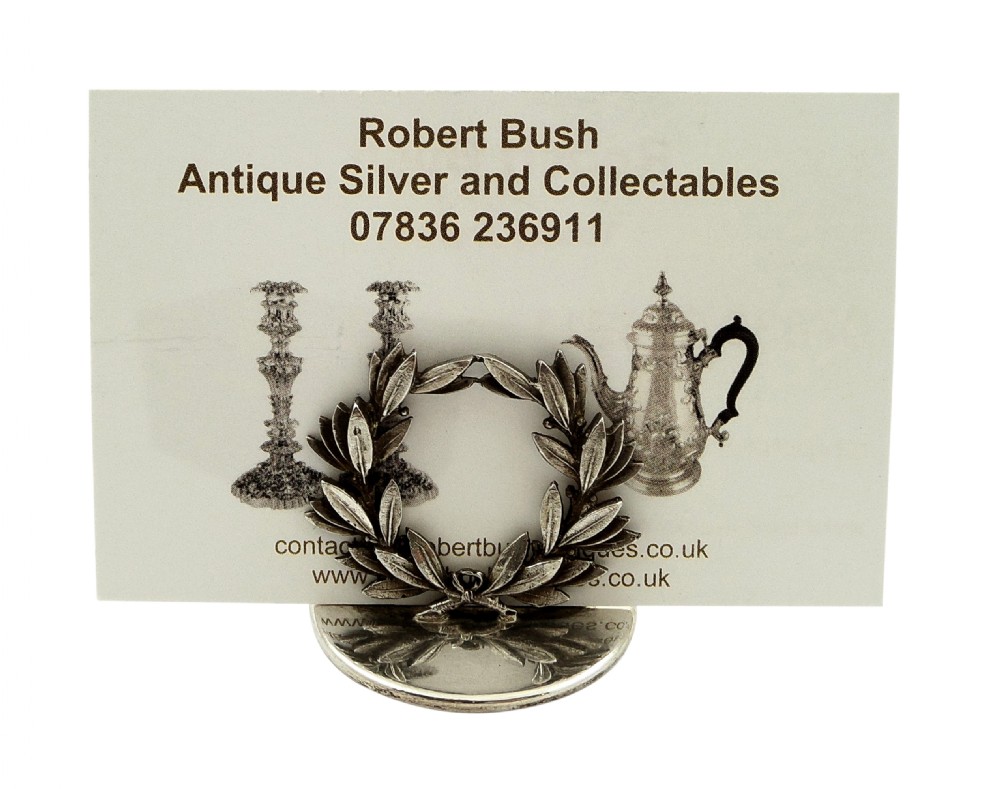 Set 4 Antique Sterling Silver Laurel Wreath Menu Holders in Case 1913 - Mappin & Webb View II