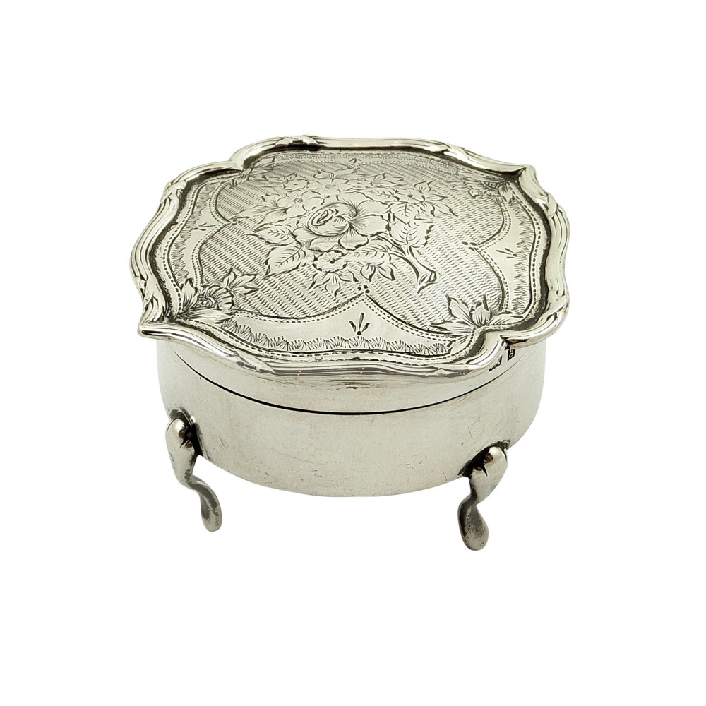 Antique Edwardian Sterling Silver Trinket Box with Flower Decoration 1906