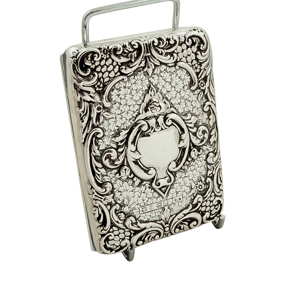 Antique Victorian Sterling Silver Card Case / Aide Memoire 1898