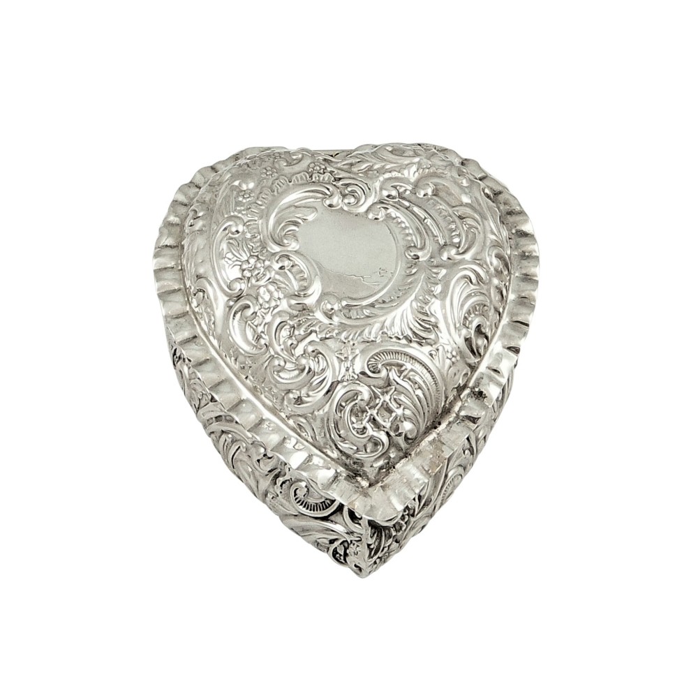 Antique Victorian Sterling Silver Heart Shape Trinket Box 1900