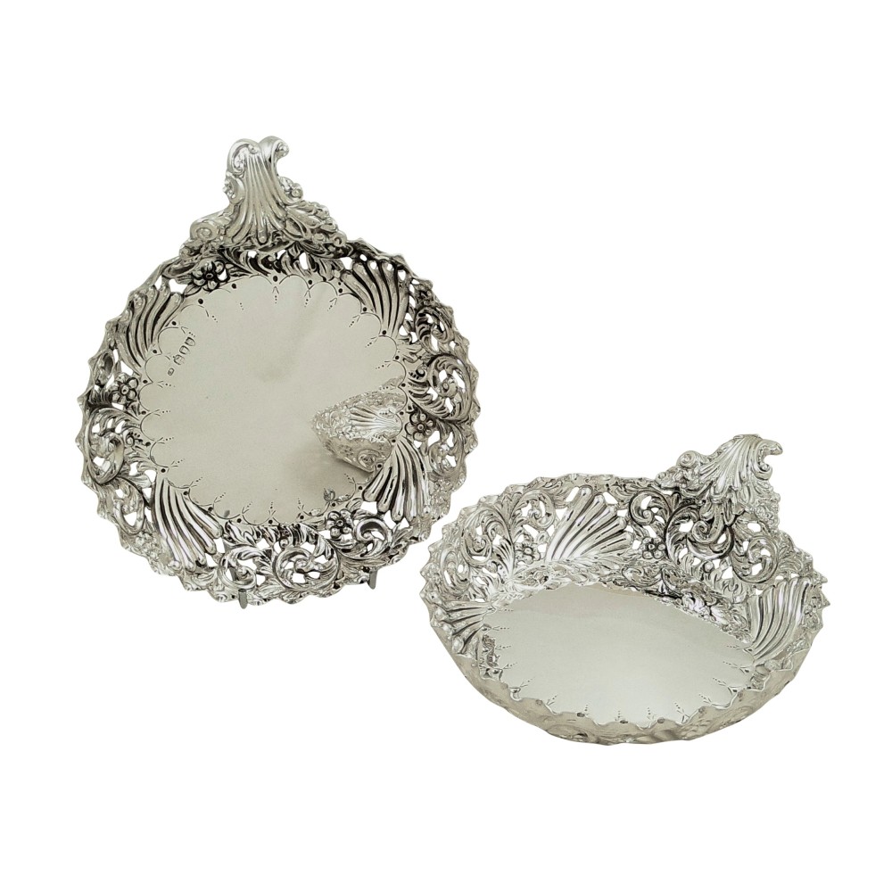 Pair of Antique Victorian Sterling Silver Strawberry Dishes 1893