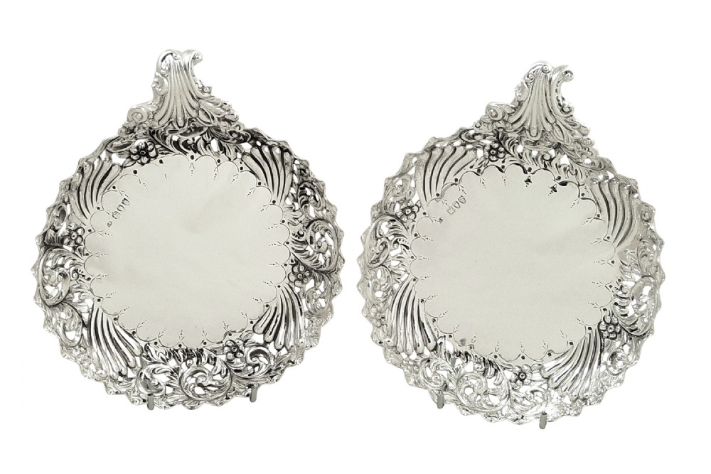 Pair of Antique Victorian Sterling Silver Strawberry Dishes 1893 View II