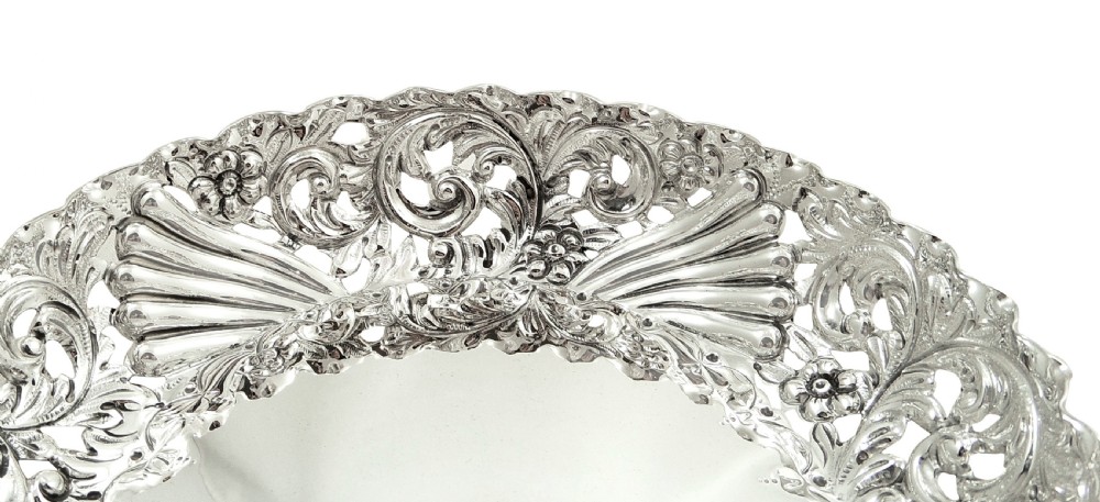 Pair of Antique Victorian Sterling Silver Strawberry Dishes 1893 View VII