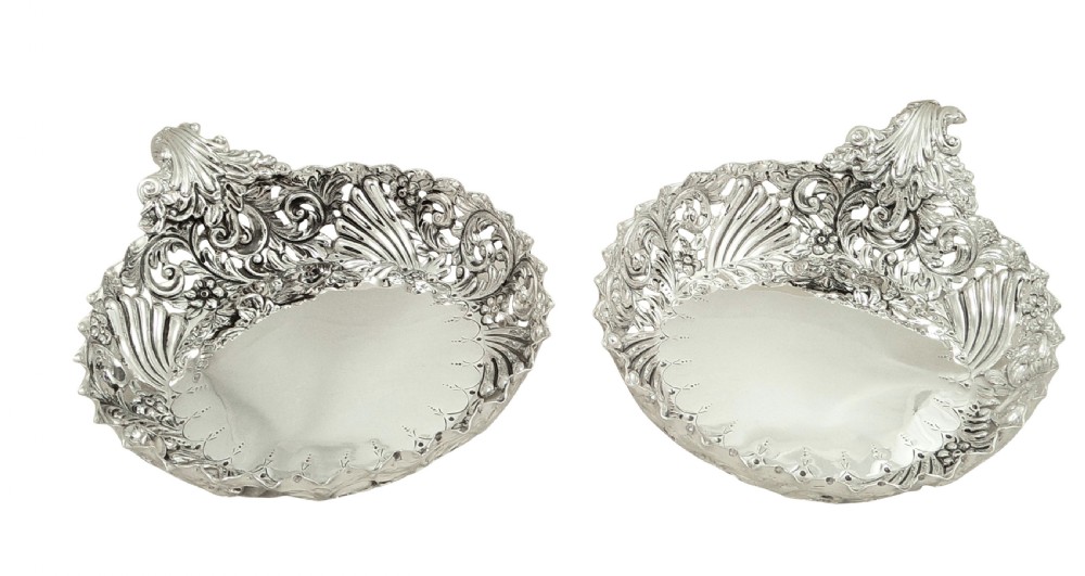 Pair of Antique Victorian Sterling Silver Strawberry Dishes 1893 View VIII