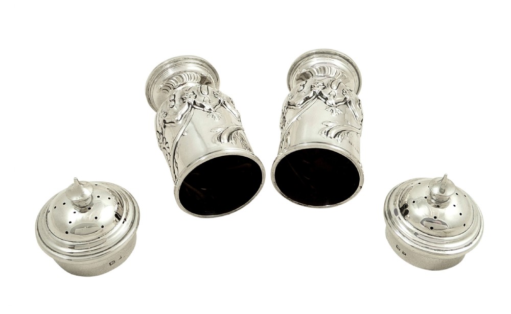 Pair of Antique Edwardian Sterling Silver Peppers 1909 View II