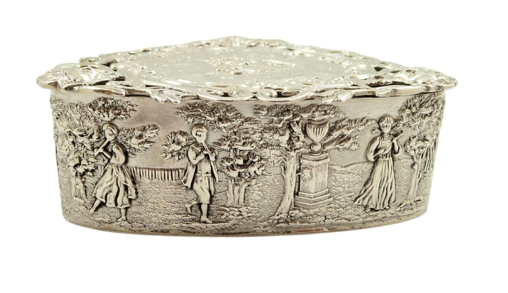 Antique Sterling Silver Pierced Trinket Box with Scenes 1901 View VI