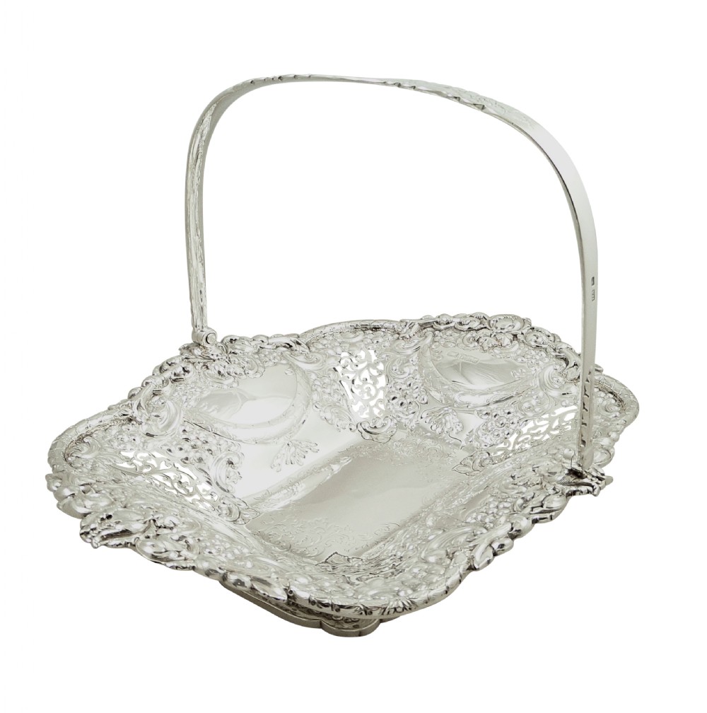 Heavy Antique Edwardian Sterling Silver Basket 1905 - 1145g View III