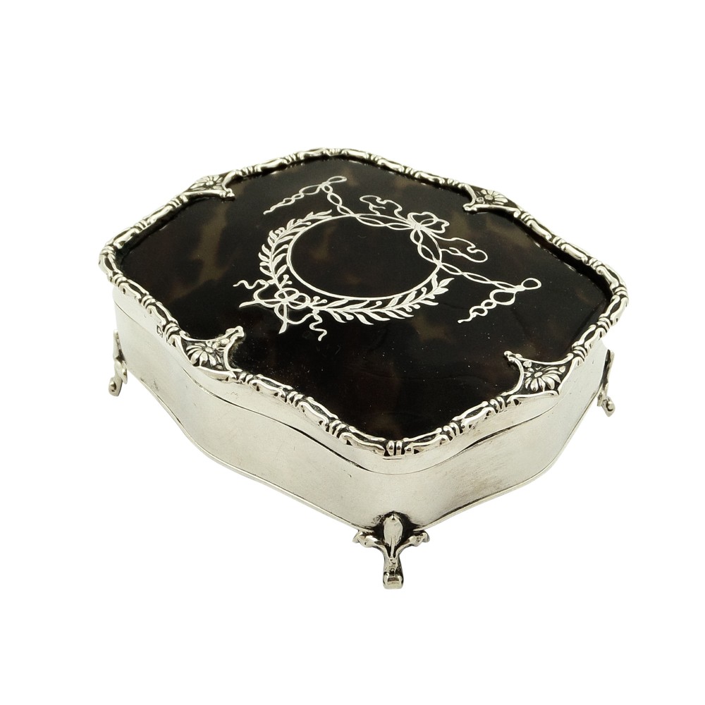 Antique Sterling Silver & Tortoiseshell Trinket Box 1910