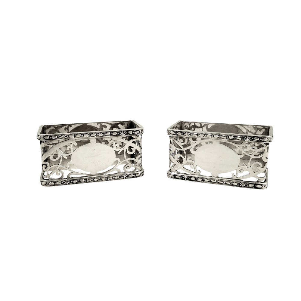 Pair of Unusual Shape Antique Sterling Silver Napkin Rings 1925