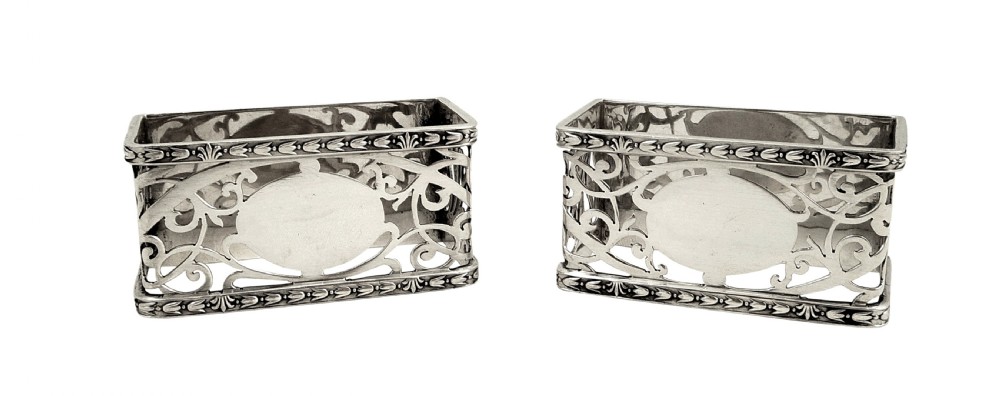 Pair of Unusual Shape Antique Sterling Silver Napkin Rings 1925 View VII