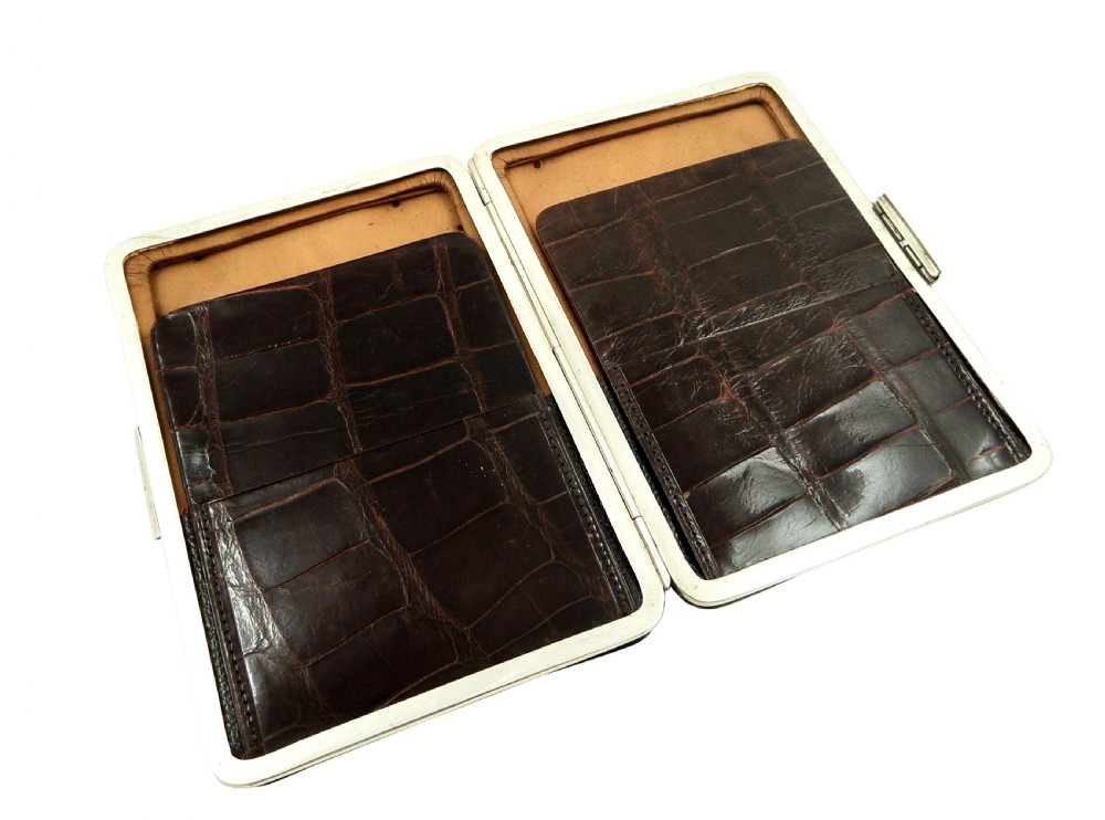 Antique Victorian Sterling Silver & Crocodile Leather Card Case 1896 View II