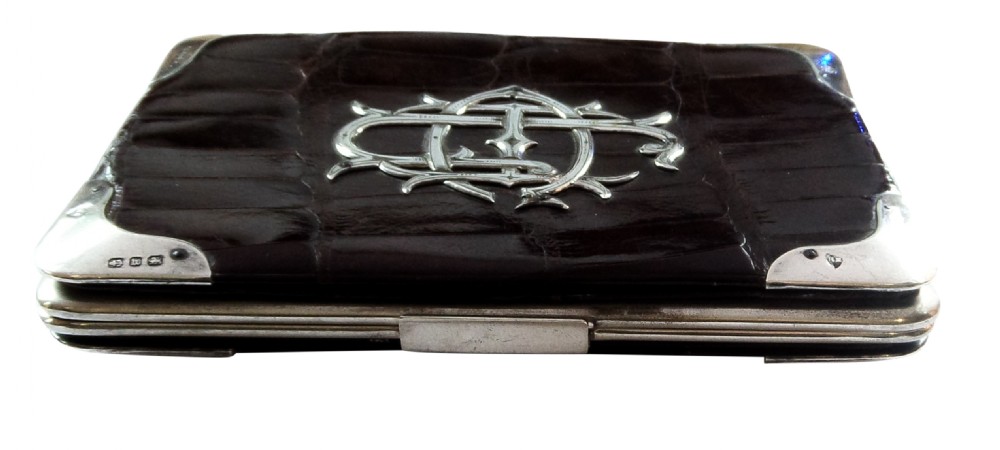 Antique Victorian Sterling Silver & Crocodile Leather Card Case 1896 View VII