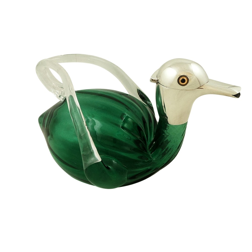 Antique Victorian Sterling Silver & Green Glass 'Duck' Claret Jug 1900